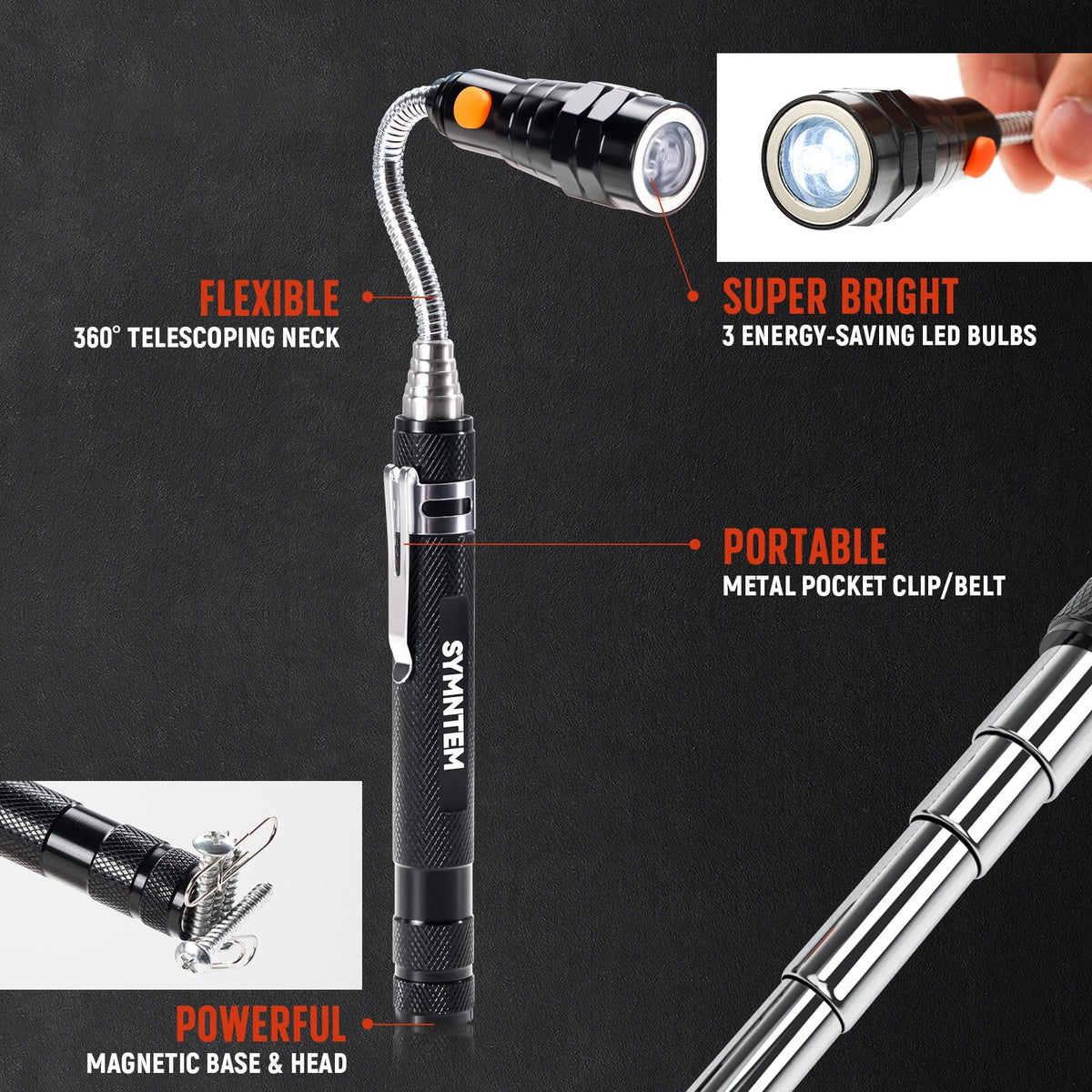 Telescoping Magnetic Pickup Tool 6 in 1 Multitool Pen Set - SYMNTEM Official Imagery - 4