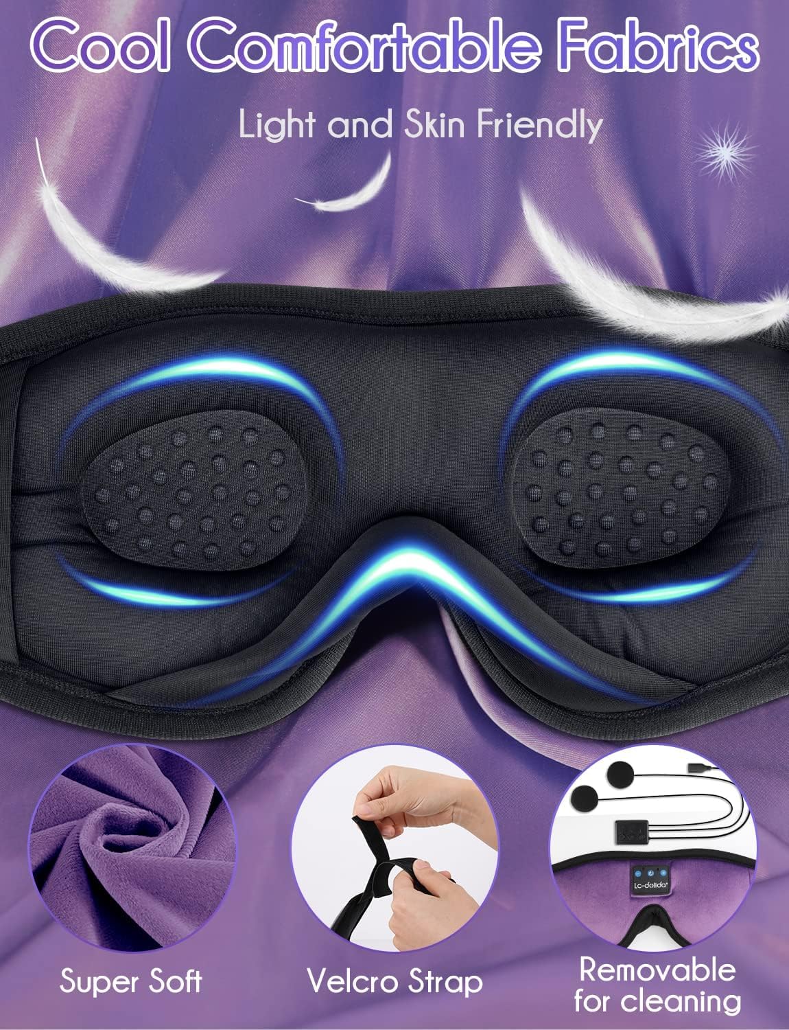LC-dolida Sleep Headphones, Sleep Mask Bluetooth Wireless Music E - LC-dolida Official Product View 3