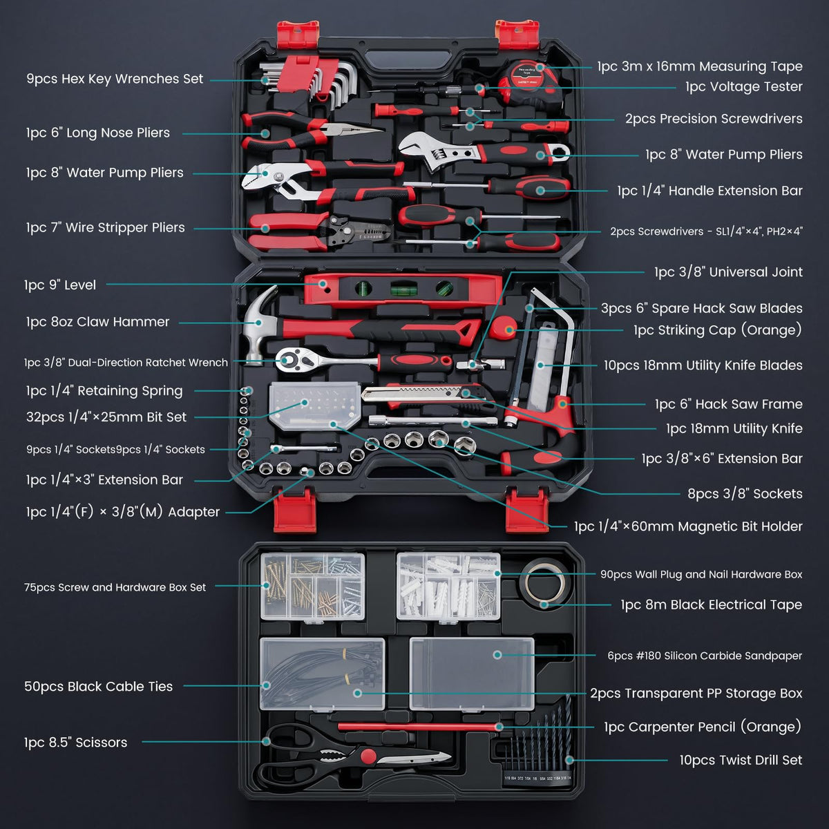 DUMOS 330 Piece Complete Homeowners Tool Box Set Small Tool - DUMOS Official Imagery - 5