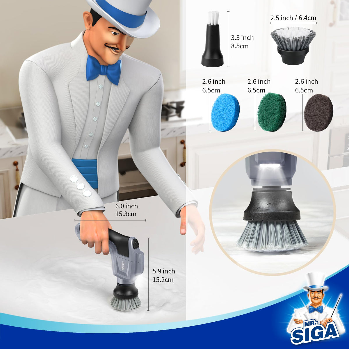 MR SIGA Electric Spin Scrubber for Kitchen and Bathroom - MR.SIGA Official Imagery - 3