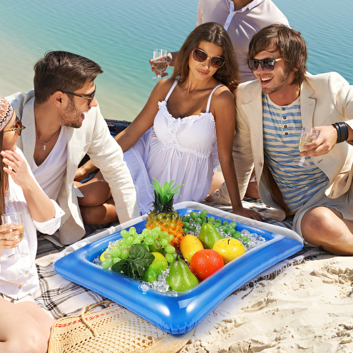 4pcs Inflatable Ice Serving Trays PVC Blue Portable Serving - BESTOYARD Official Imagery - 6