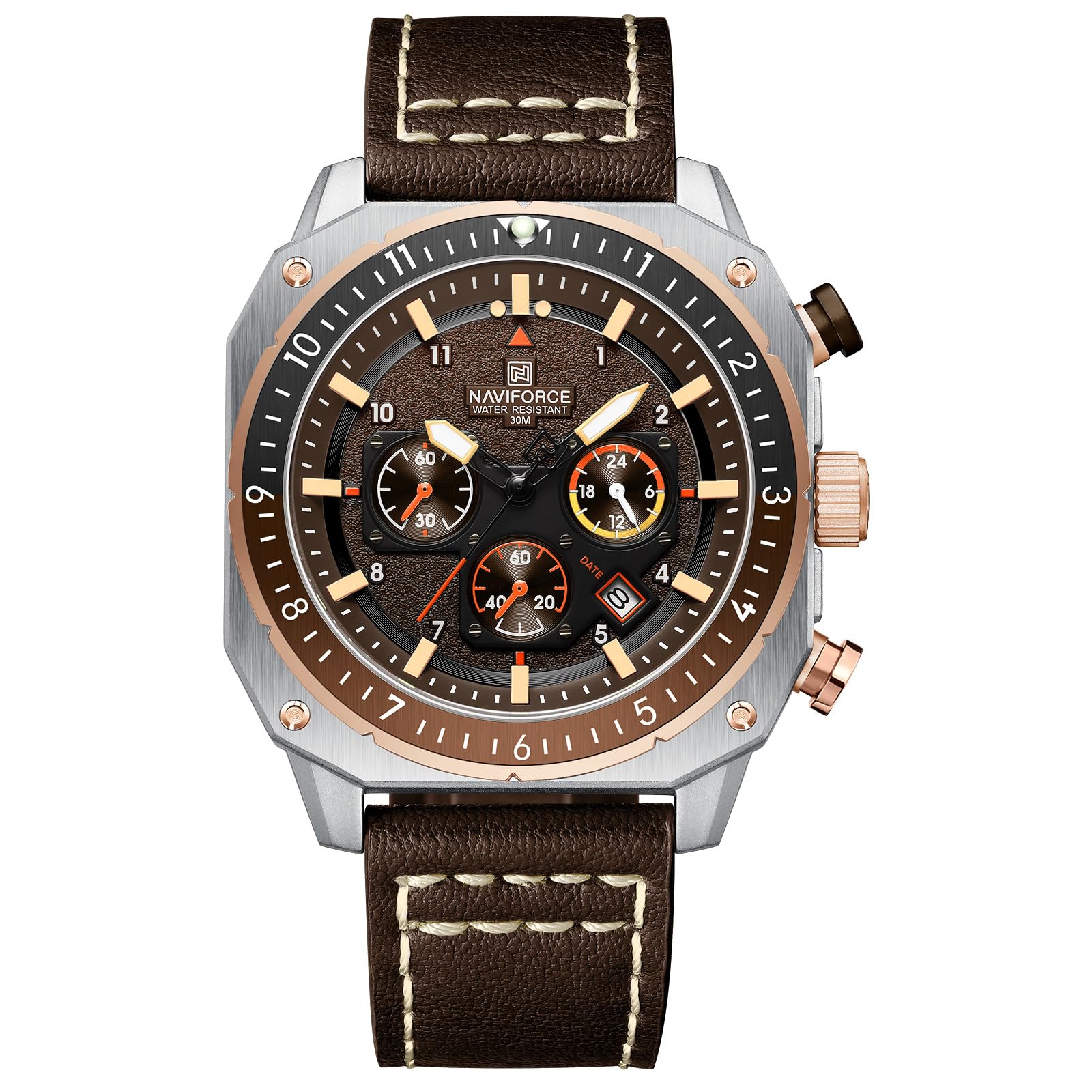 NAVIFORCE Men's Fashion Sport Watches Military Square Big Face - Product Imagery