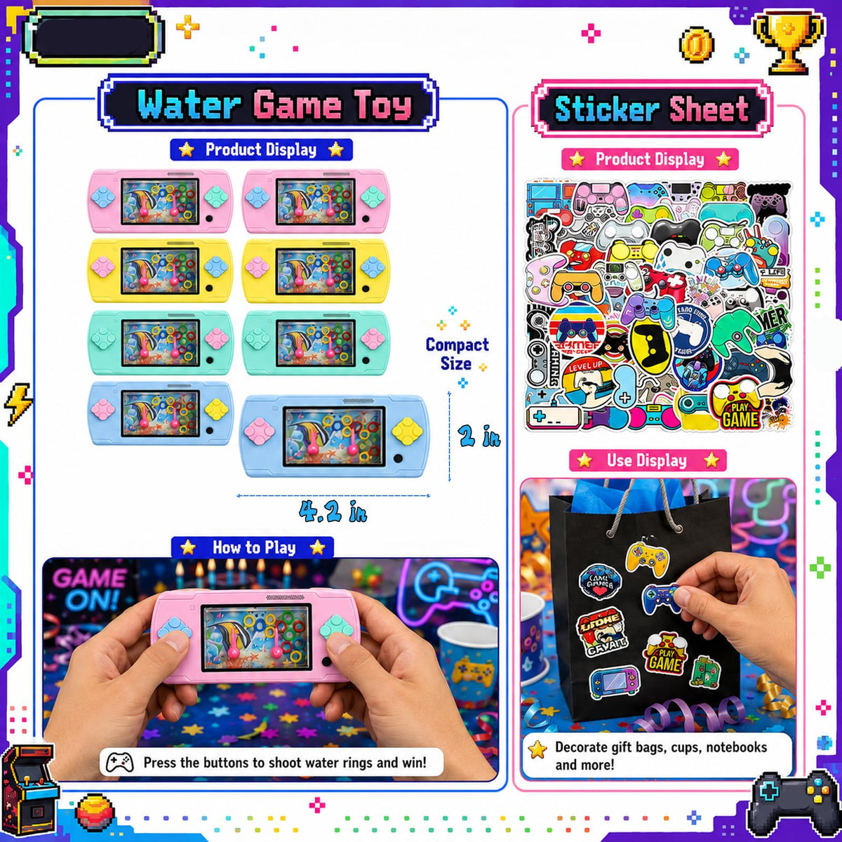 190 Pcs Video Game Party Favors Gamer Birthday Goodie Bag - FSNBHGM Official Imagery - 4