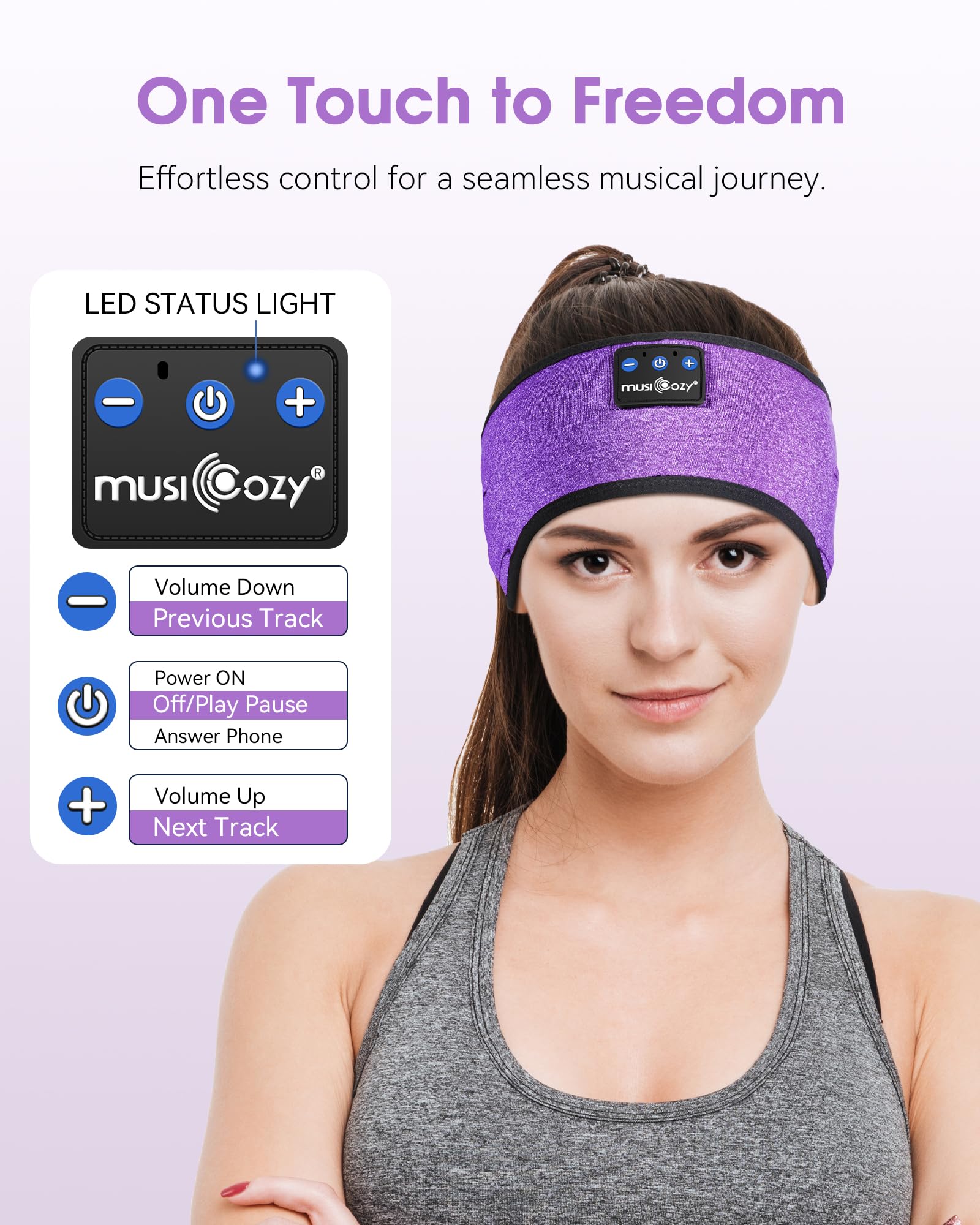 MUSICOZY Sleep Headphones Bluetooth Headband Headphones for Side by MUSICOZY - Angle View 6