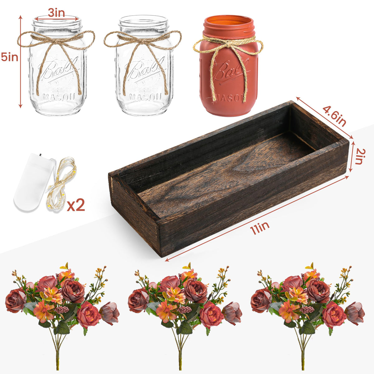 3 Pcs Mason Jar Centerpiece Table Decorations for Dining - DUOER Official Imagery - 4