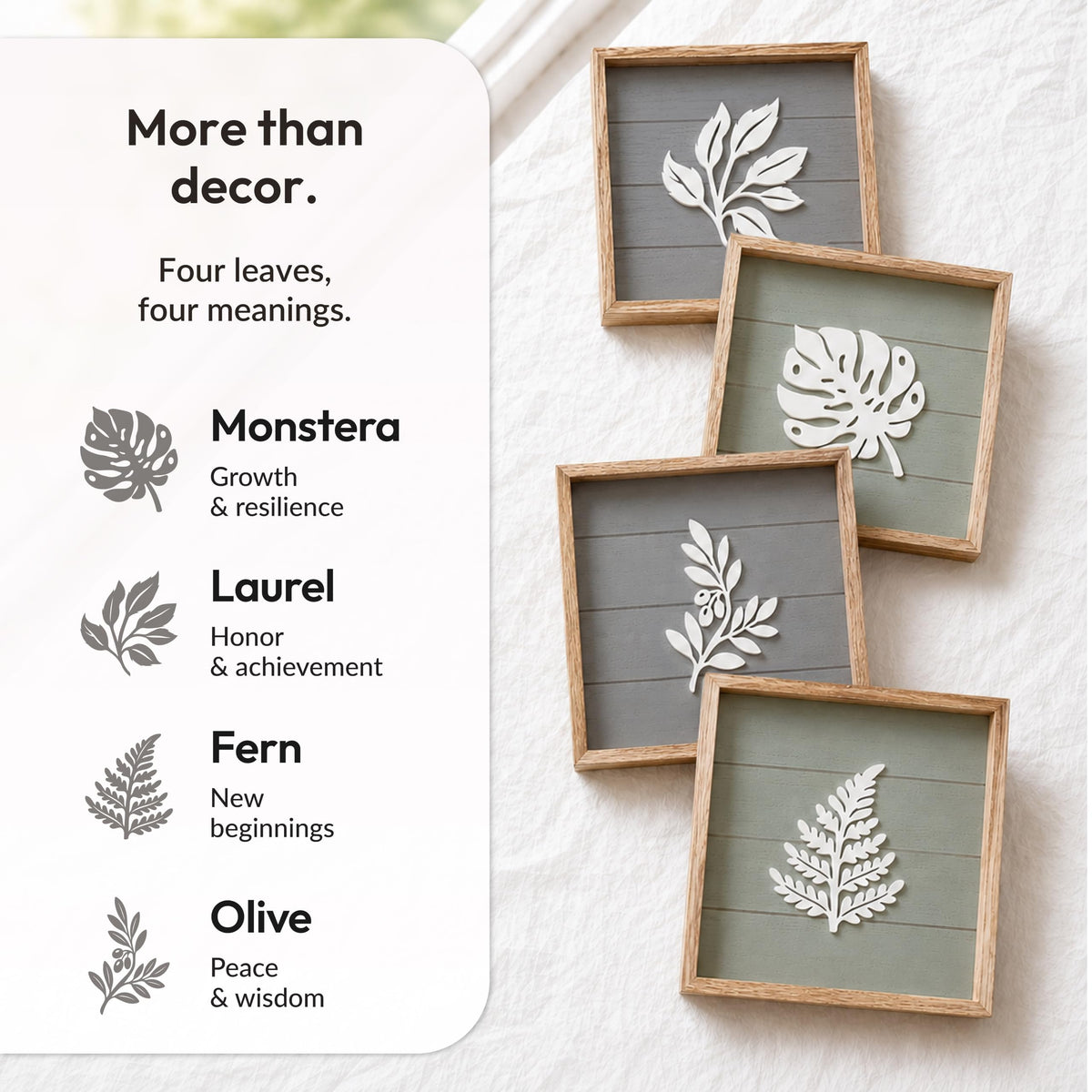 Tide and Tales 3D Botanical Leaf Wall Art Set of 4 Bedroom - Tide and Tales Official Imagery - 3