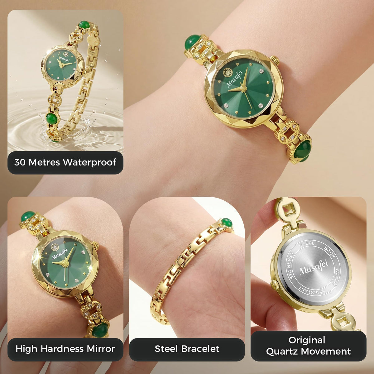 Gold Watches for Women Vintage Green Dial Bracelet Ladies - VORSEL Official Imagery - 6