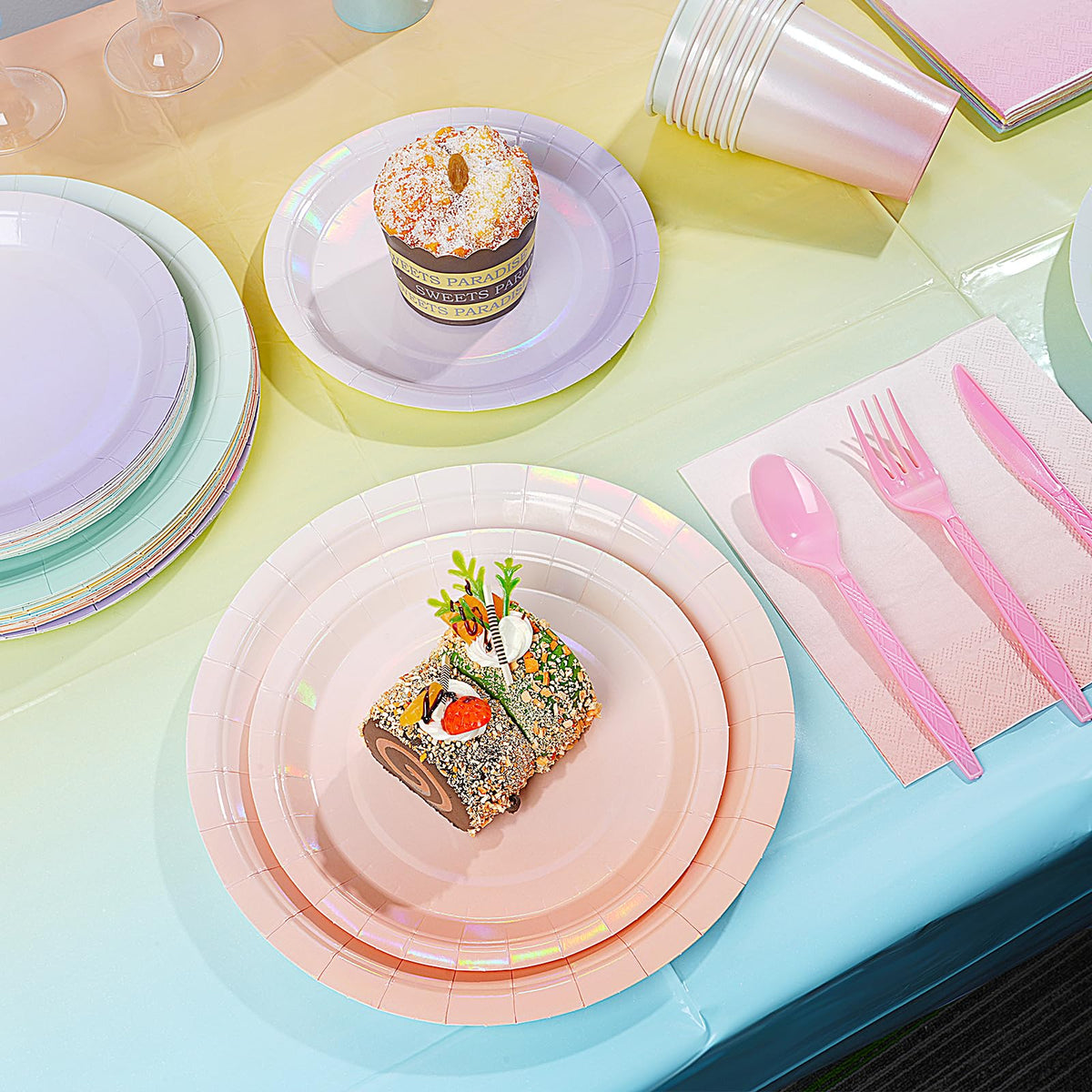 Iridescent Pastel Plates and Napkins Serve 25 Pastel Rainbow - Pascliyna Official Imagery - 5