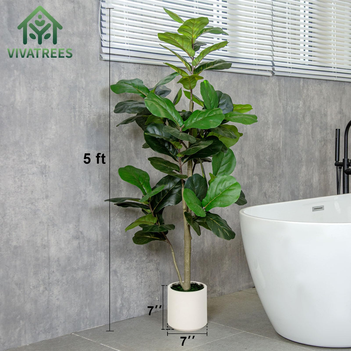 VIVATREES 5FT Fiddle Leaf Fig Artificial Tree with White - VIVATREES Official Imagery - 3