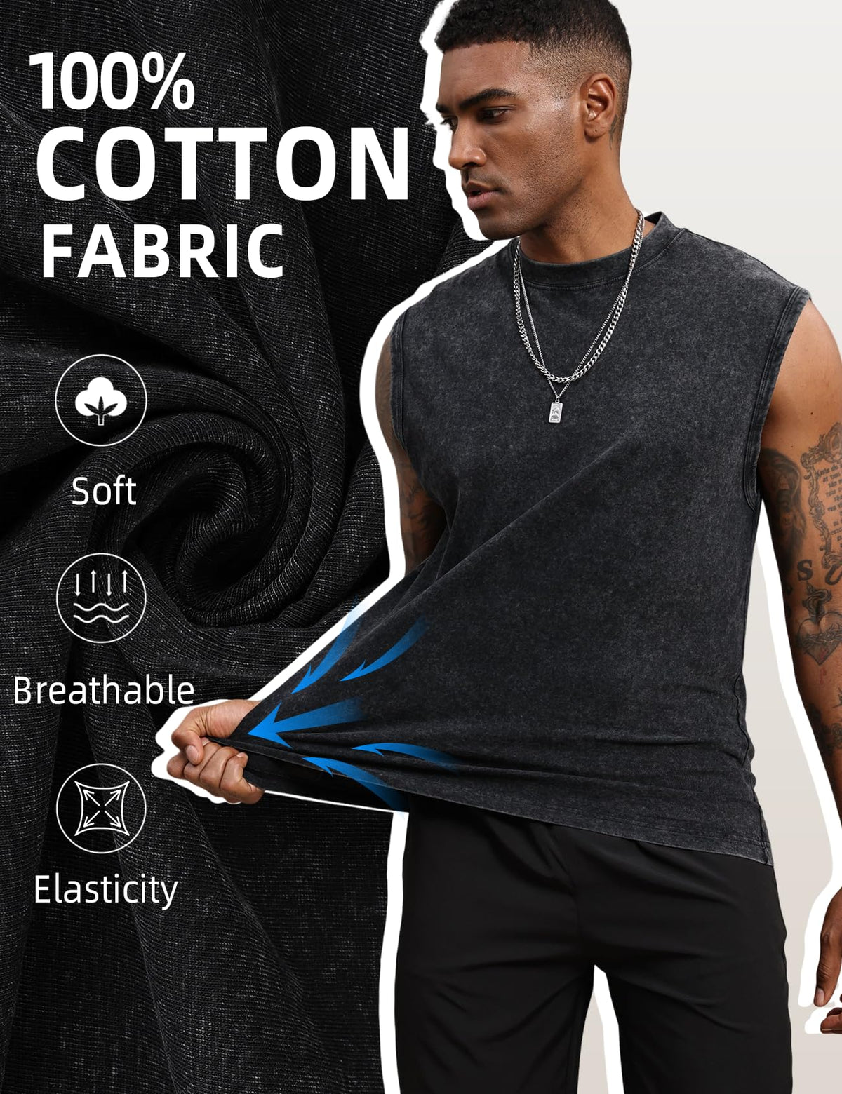 Arssm Sleeveless Shirts for Men Tank Tops Cotton Acid Wash - Arssm Official Imagery - 3