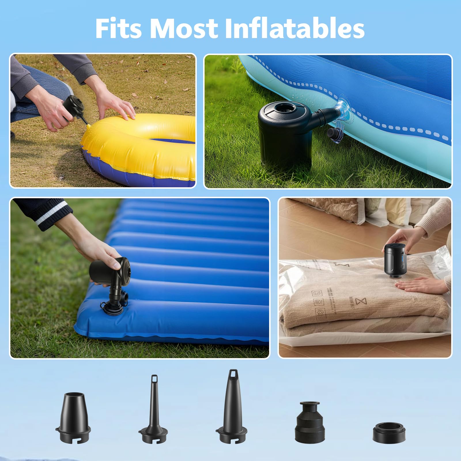 NIBBaNACAL Portable Air Pump for Inflatables, Rechargeable Air Mattres - View 3