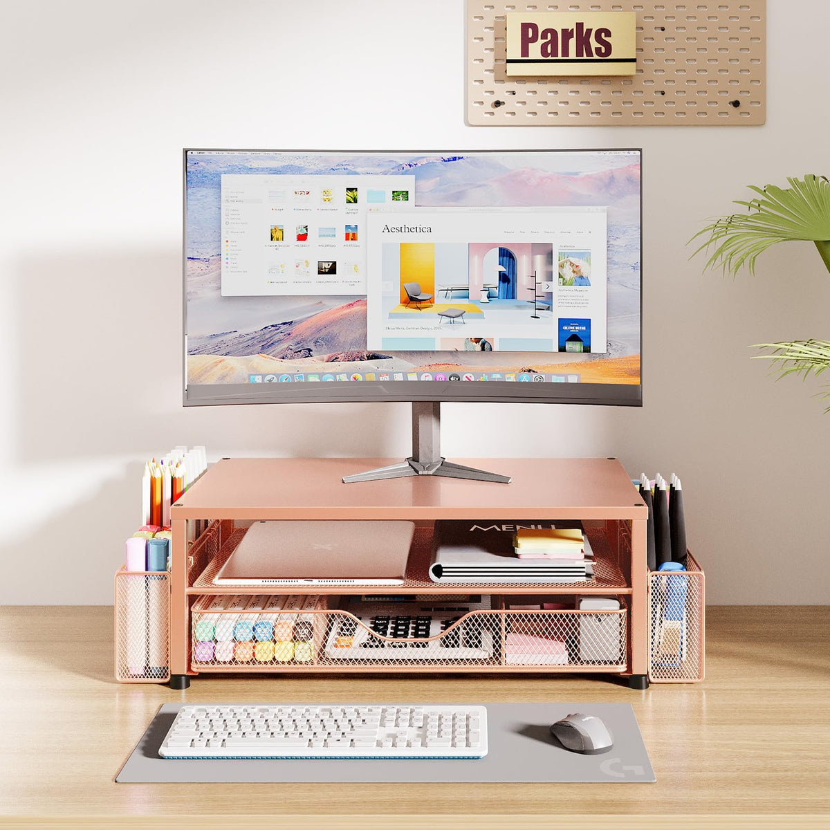 Desk Organizer and Accessories 2 Tier Computer Monitor Stand - OPNICE Official Imagery - 3
