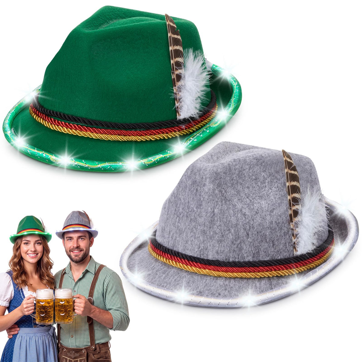 2 Pack LED Oktoberfest Hats German Bavarian Hat for Adult - Hercicy Official Imagery - 1