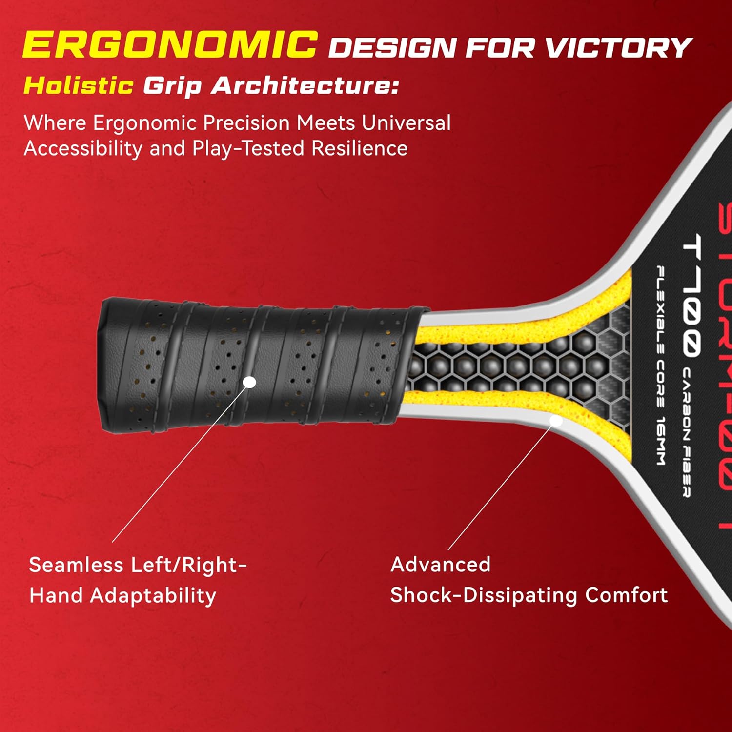 YVMOVE pickleball paddle with T700 raw carbon fiber surface and 16mm STR-Core for powerful play