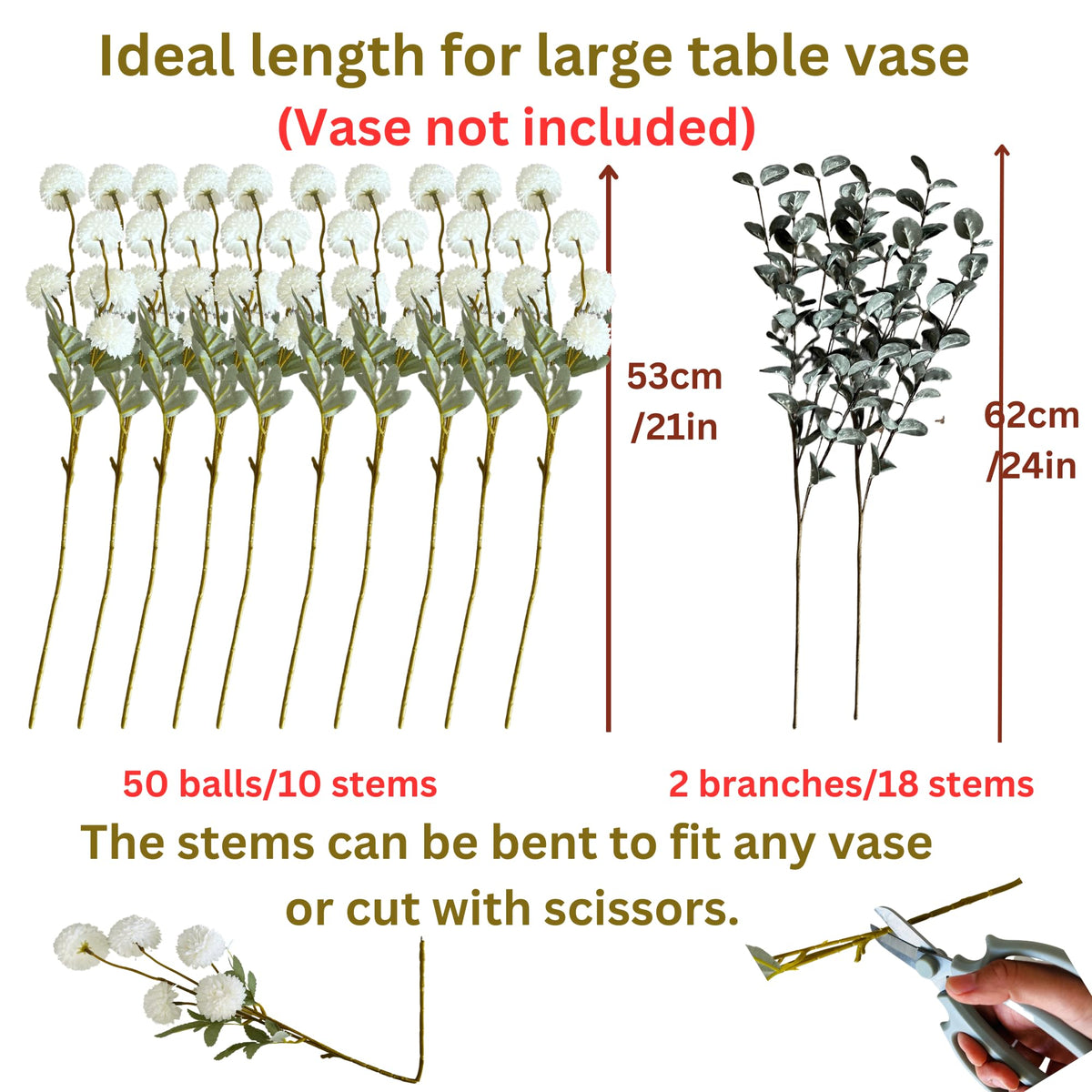 RyddeligHome White Faux Kiku Flowers for Vase - RyddeligHome Official Imagery - 3