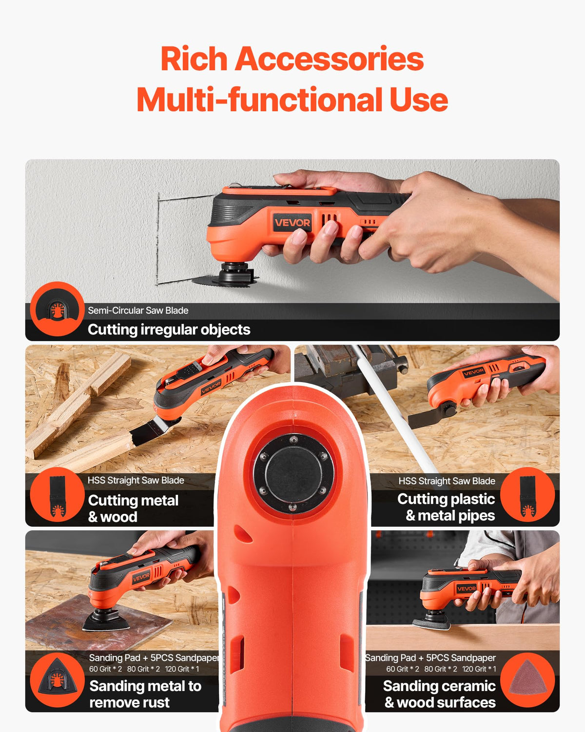 VEVOR Cordless Oscillating Tool 12V Multitool Oscillating - VEVOR Official Imagery - 4