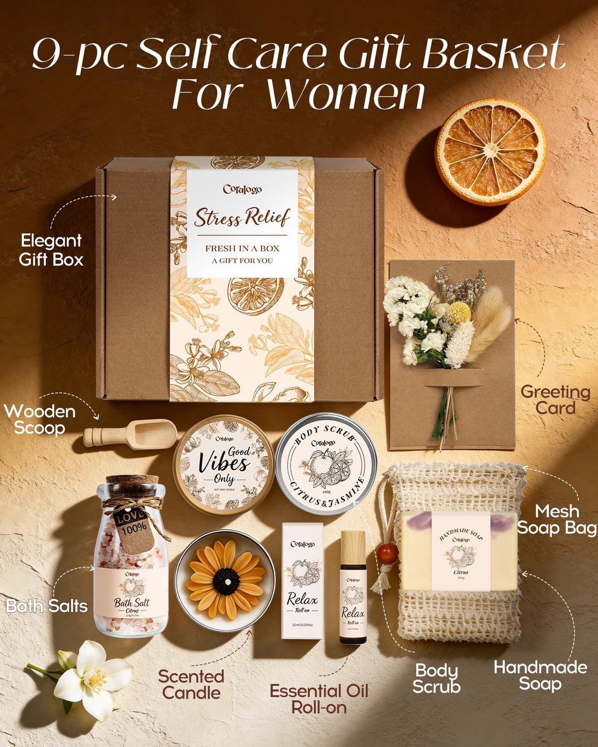 Natural Spa Gift Basket for Women Citrus Jasmine - Coralogo Official Imagery - 3