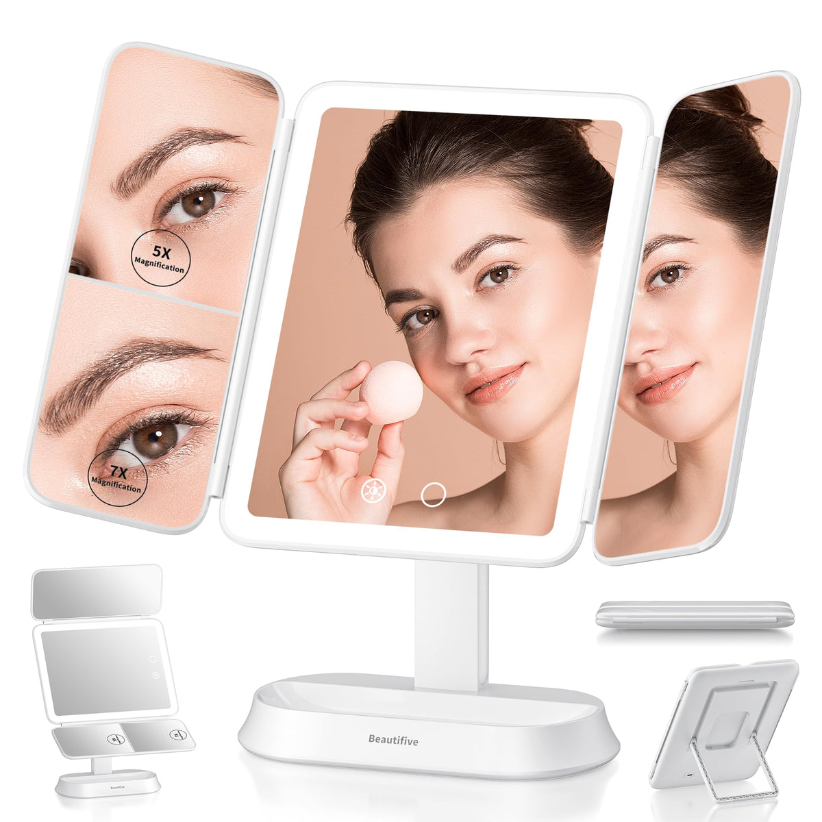Makeup Mirror with Lights and 7X 5X 1X Magnification Vanity - Beautifive Official Imagery - 1