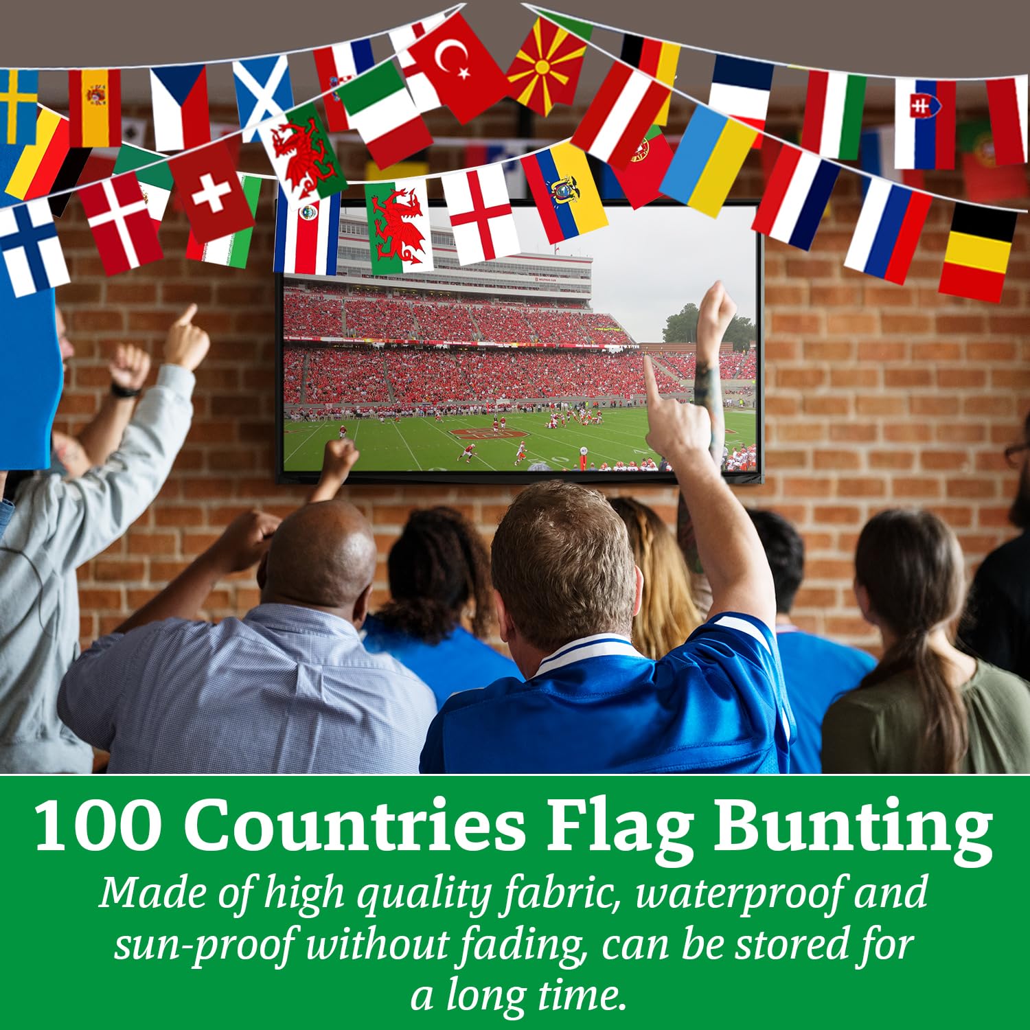 CrysGuard 2-pack 100 Countries string flag banner set with international world flags, 82 feet long for global celebration decor.