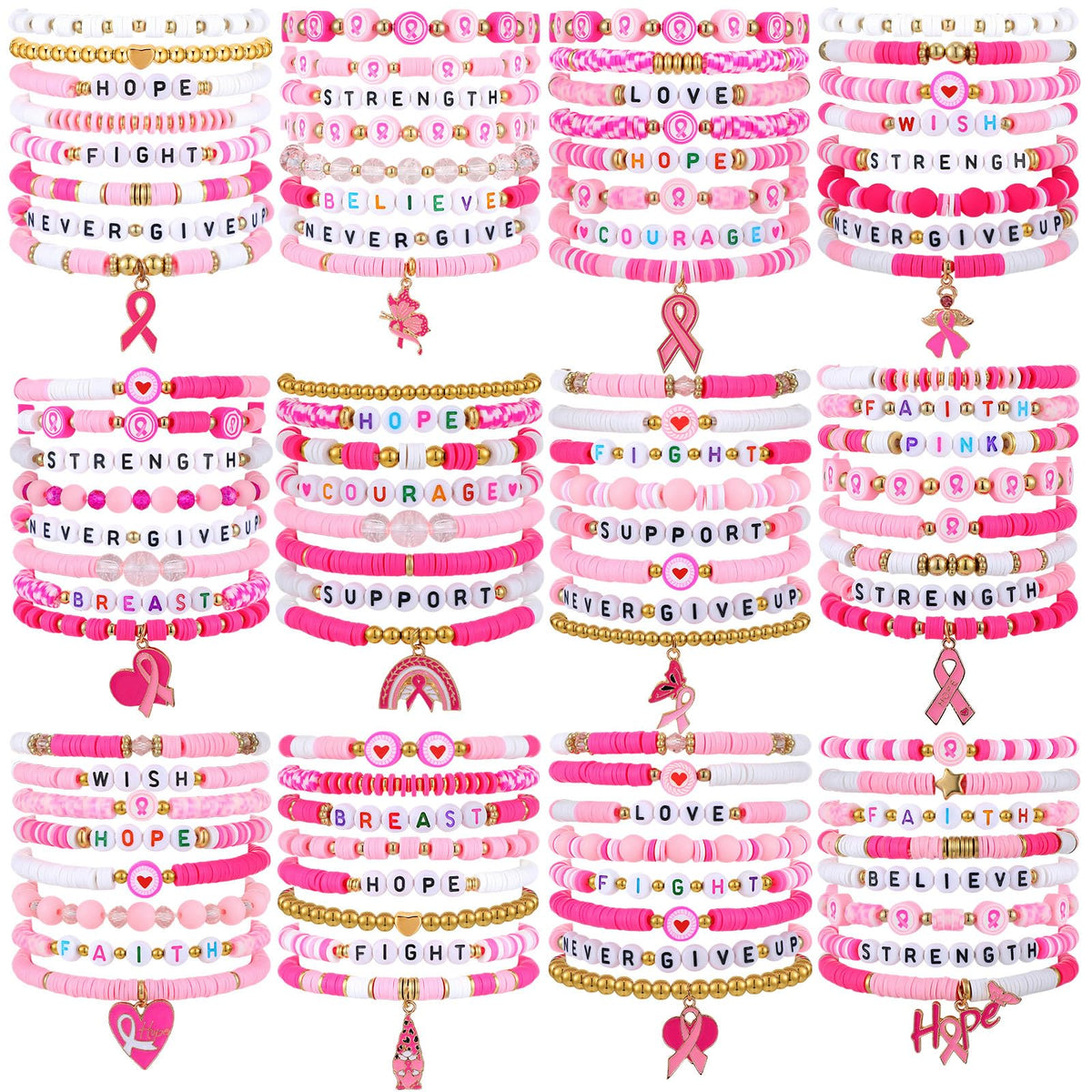 96 Pcs Breast Cancer Awareness Bracelets Pink Ribbon Gift - Ecation Official Imagery - 8