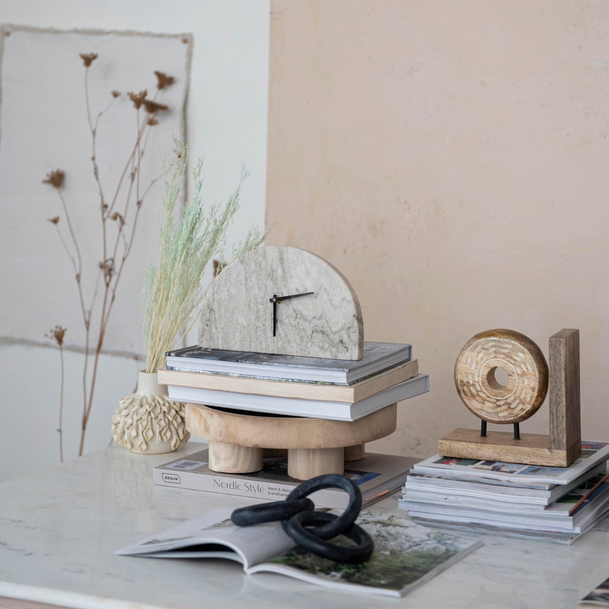 Bloomingville Decorative Half Moon Marble Mantel Clock Beige - Bloomingville Official Imagery - 3