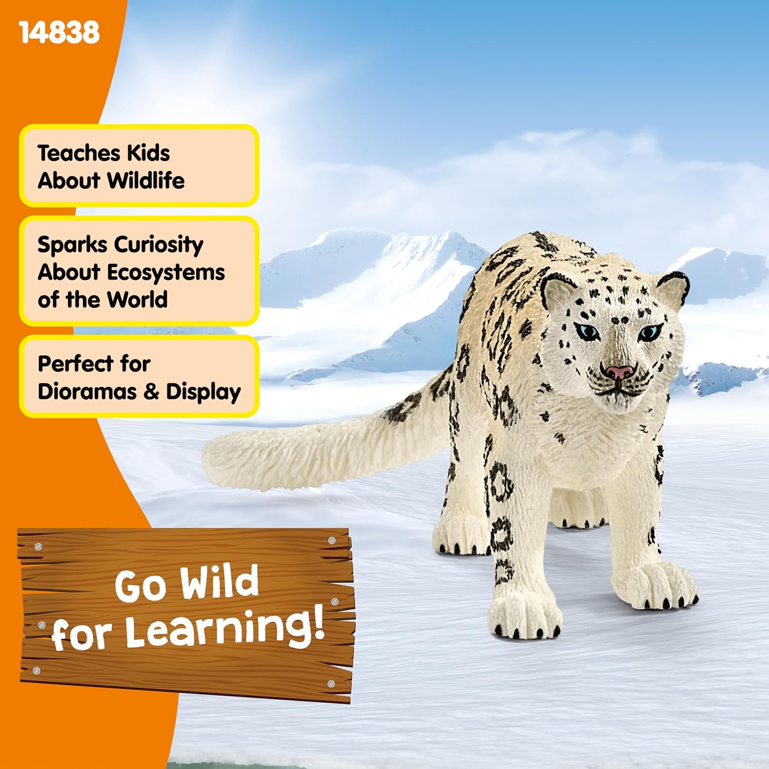 Elefair Schleich Wild Life snow leopard figurine, intricately painted, realistic wild animal toy for children aged 3+ with detailed features.