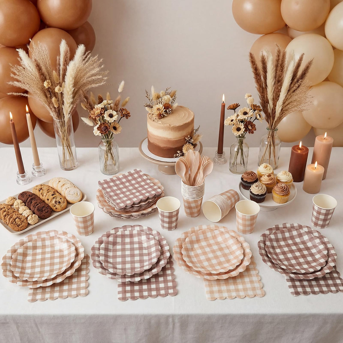 Yaomiao 168 Pcs Gingham Party Supplies Gingham Plates and - Yaomiao Official Imagery - 3