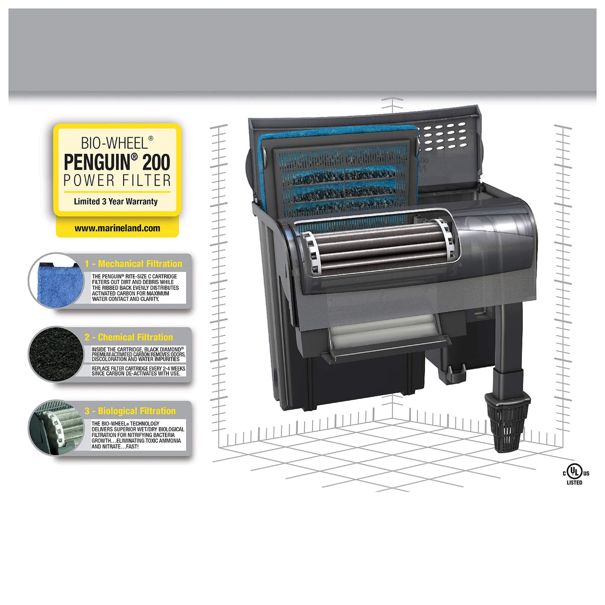 Marineland Bio Wheel Penguin 200 GPH Power Aquarium Filter - MarineLand Official Imagery - 3