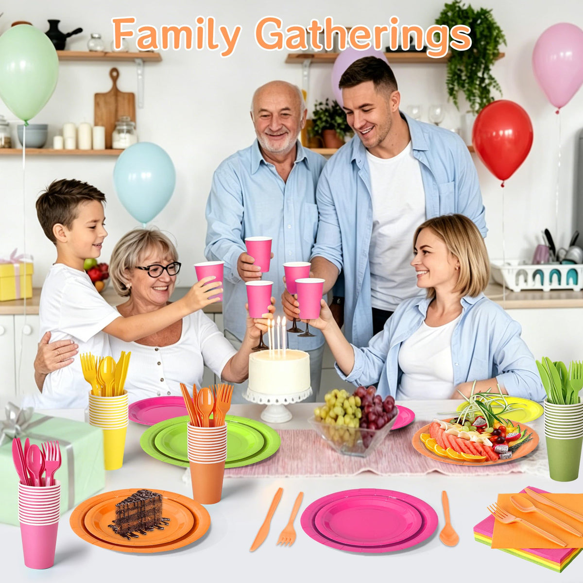 350 Pcs Neon Disposable Plates and Napkins Tableware Set for - COSINIA Official Imagery - 7
