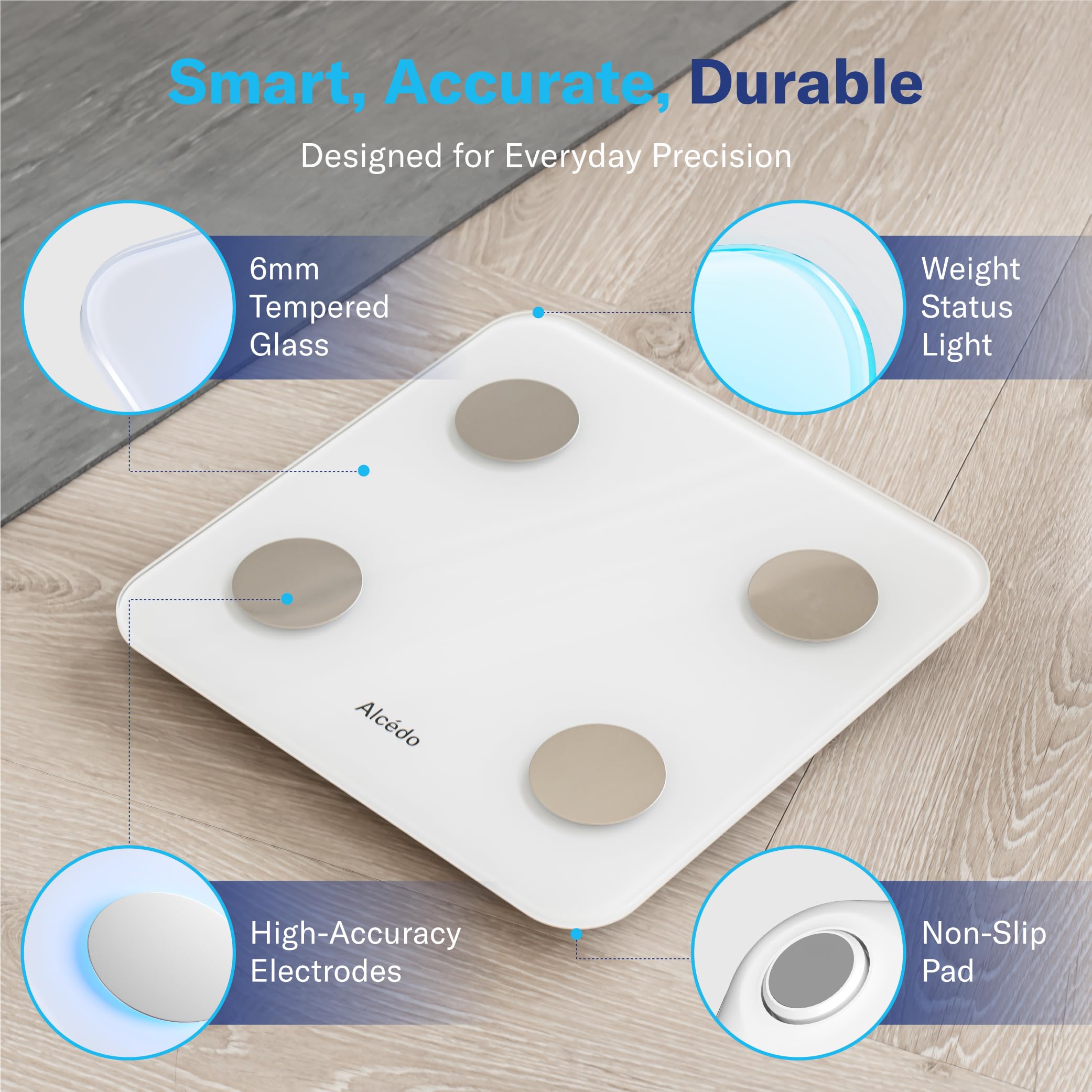 Alcedo Smart Body Fat Scale, Color-Changing Scale, Bluetooth, Whi - Alcedo Official Product View 9