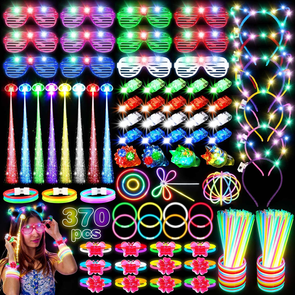 370PCS Glow in the Dark Party Supplies Light up Party Favors - PrimorixDD Official Imagery - 2