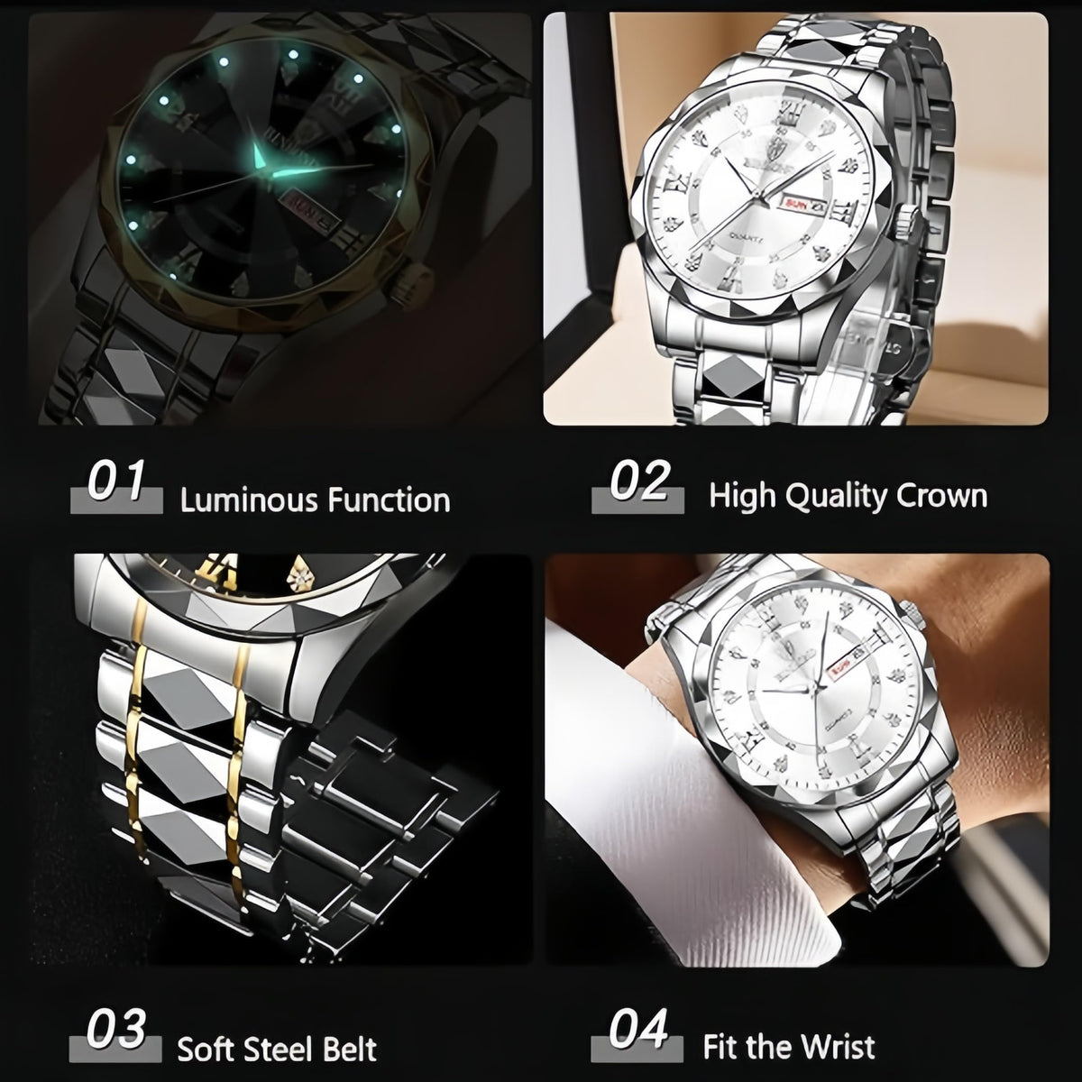 Gosasa Luxury Men s and Women s Business Diamond Stainless - Gosasa Official Imagery - 5
