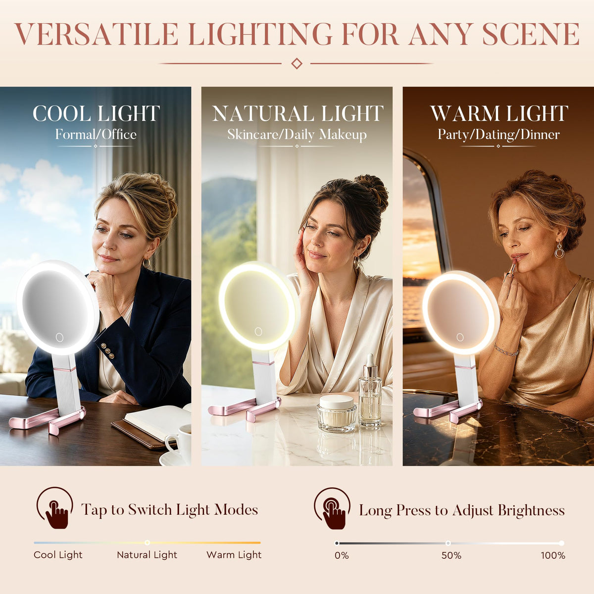 MIYADIVA Travel Makeup Mirror with Lights Height Adjustable - MIYADIVA Official Imagery - 6