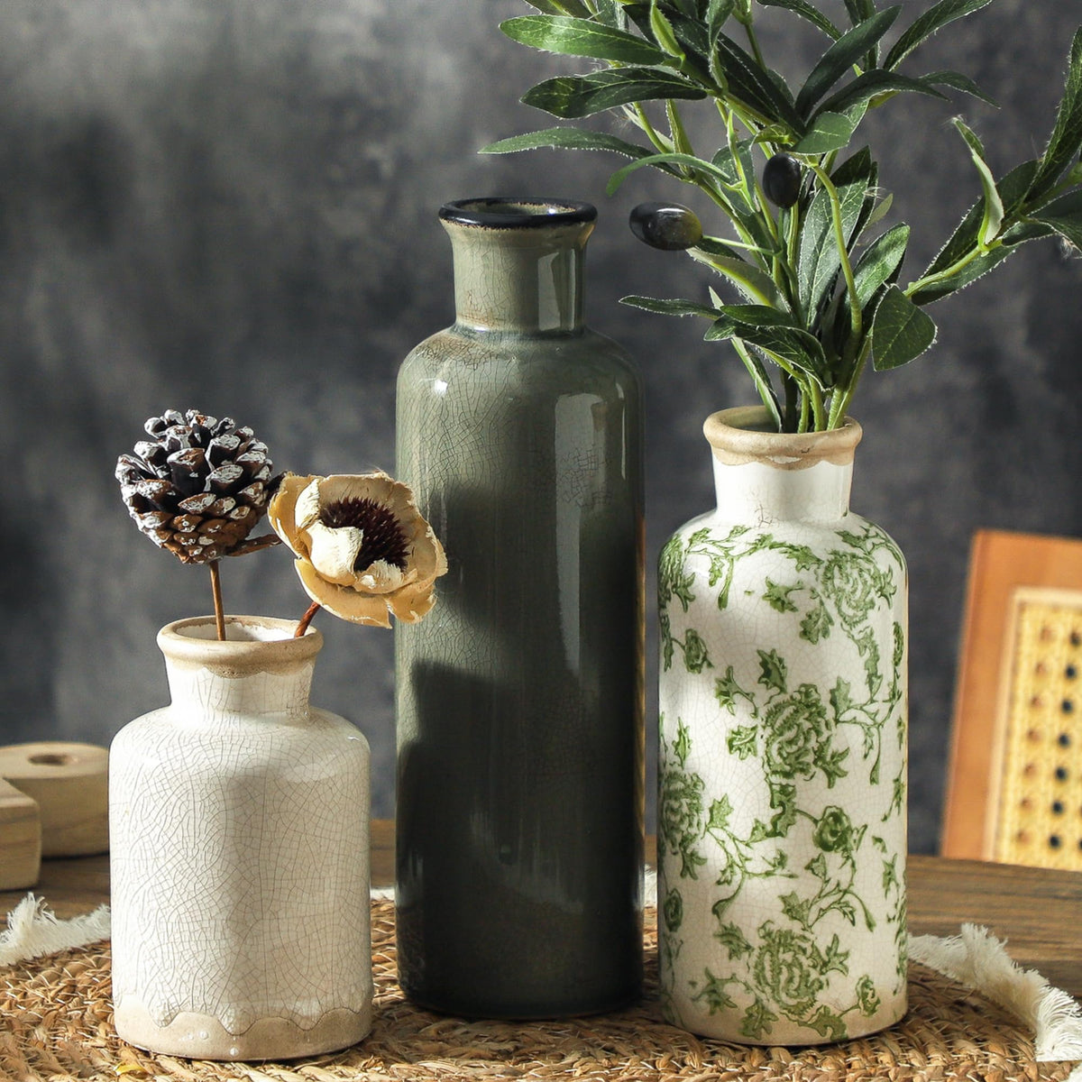 Vintage Vase Set of 3 Ceramic Vintage Flower Vases - ooit Official Imagery - 1