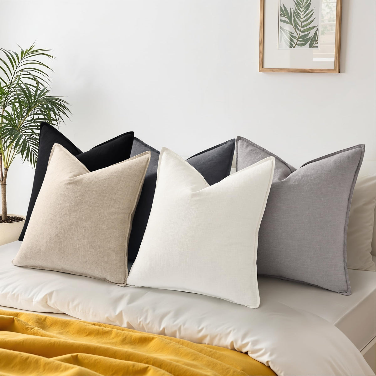 decorUhome Fall Beige Linen Throw Pillow Covers 22x22 Set of - decorUhome Official Imagery - 7