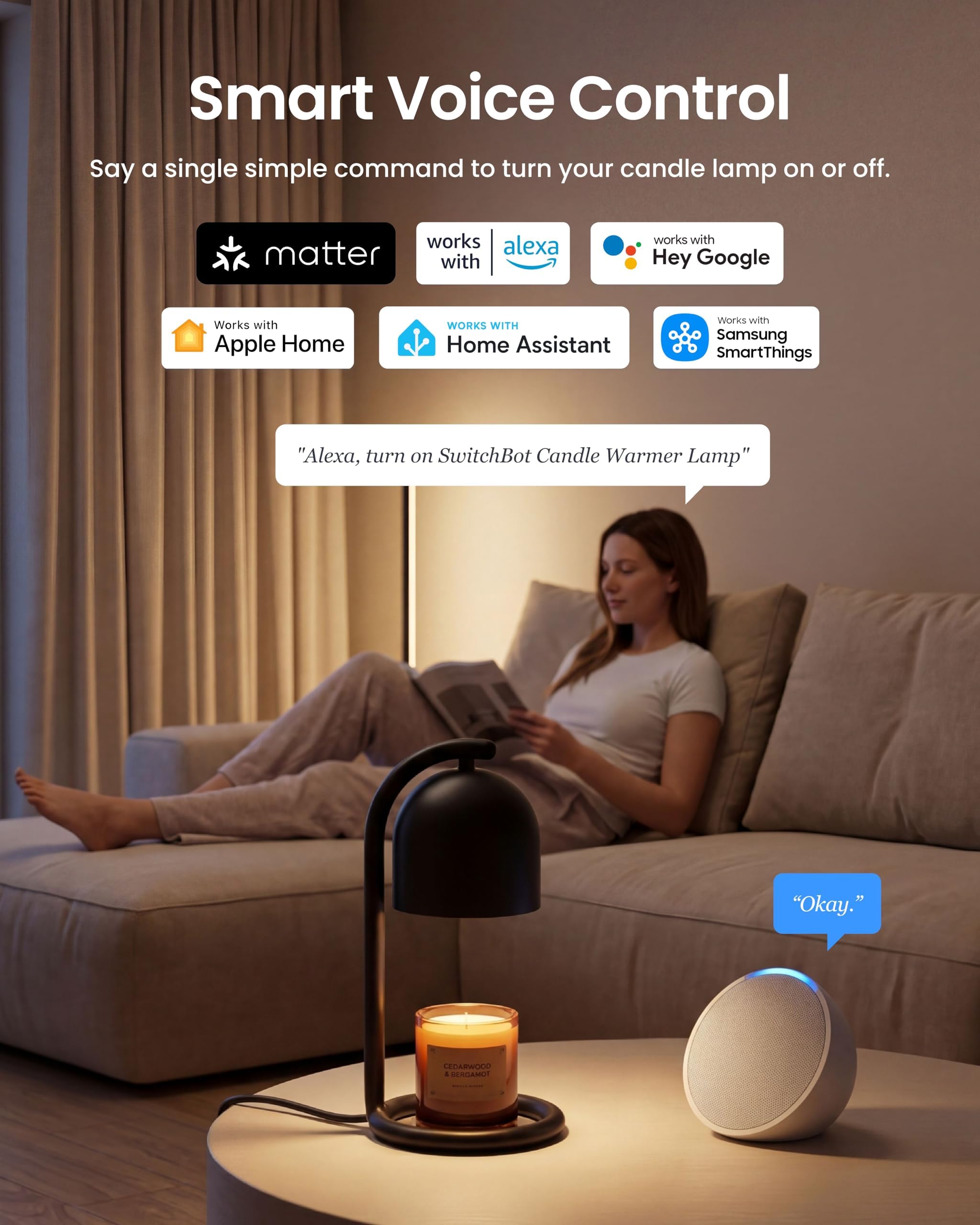 SwitchBot Smart Candle Warmer Lamp App & Voice Control, Flameless - SwitchBot Official Product View 4