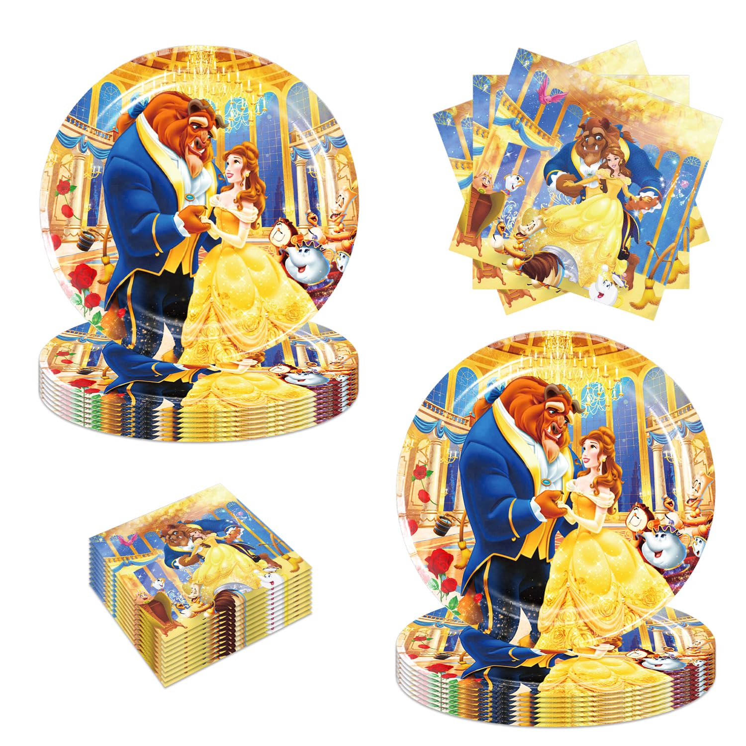 40Pcs Beauty and the Beast Party Supplies 20 plates, 20 napkins - Product Imagery
