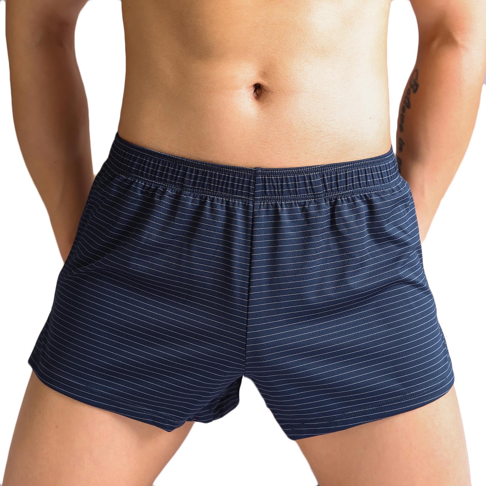 Mens Striped Boxer Briefs Breathable Comfort Casual Pajama Shorts Elas - View 4
