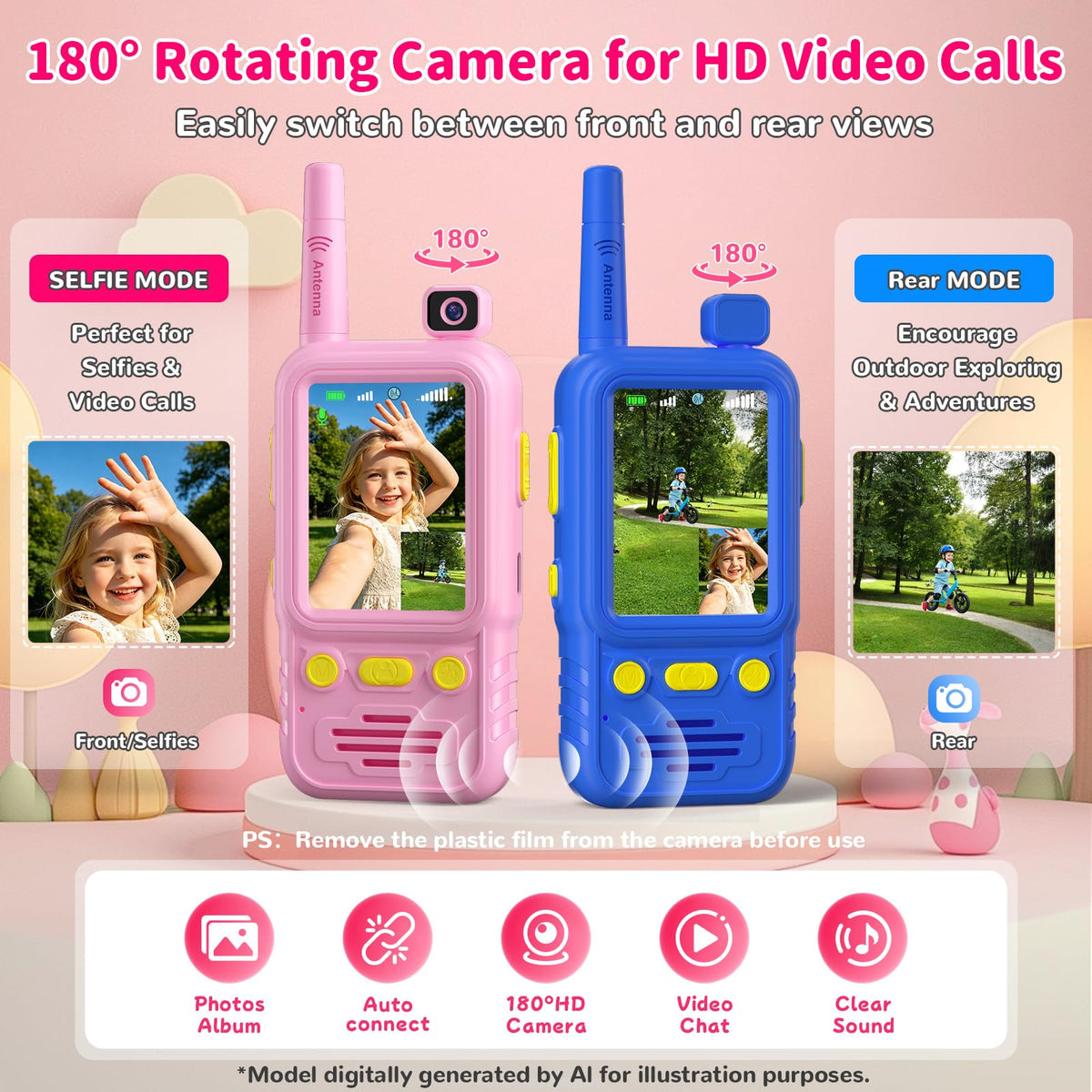 Video Walkie Talkies for Kids with 180 Rotating Camera - Jollyocean Official Imagery - 4