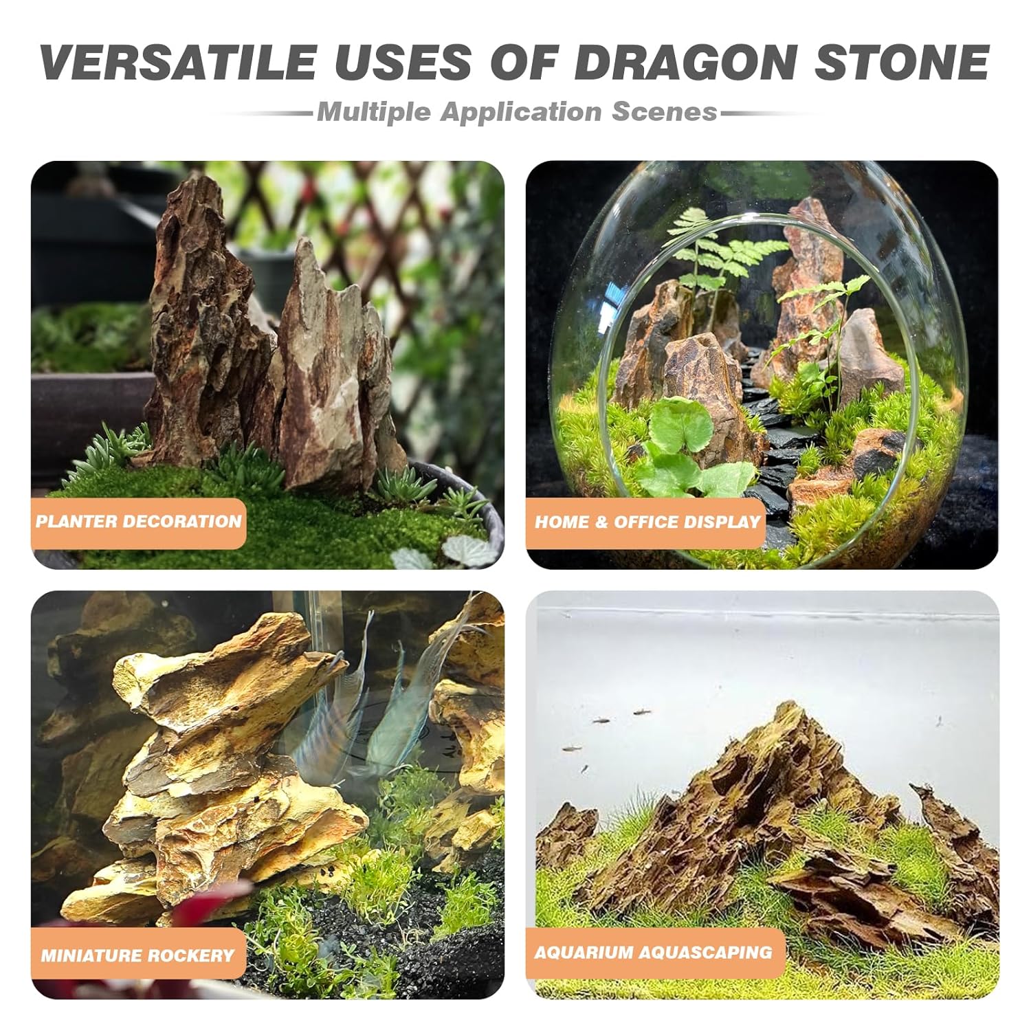 Unocho Dragon Stone aquarium rocks in 5lb bag, natural Seiryu stone for fish tanks and aquatic environments.