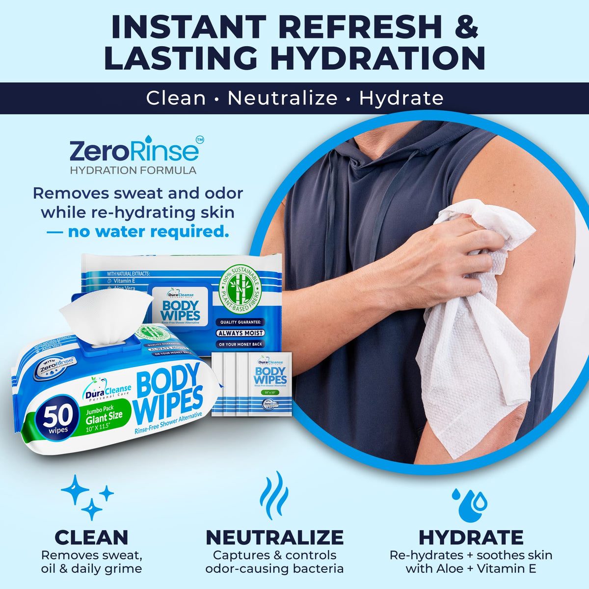 XL Body Wipes for Adults Bathing No Rinse - Dura Cleanse Official Imagery - 5