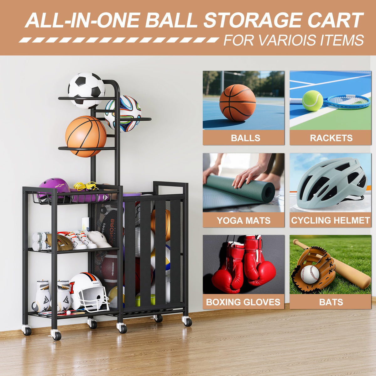 Homeiju Ball Storage Garage Sports Equipment Organizer Metal - Homeiju Official Imagery - 8