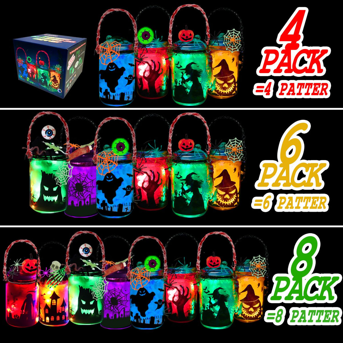 8 Pack Halloween DIY Lantern Jar Craft Kit Decor Supplies - mishunyus Official Imagery - 4