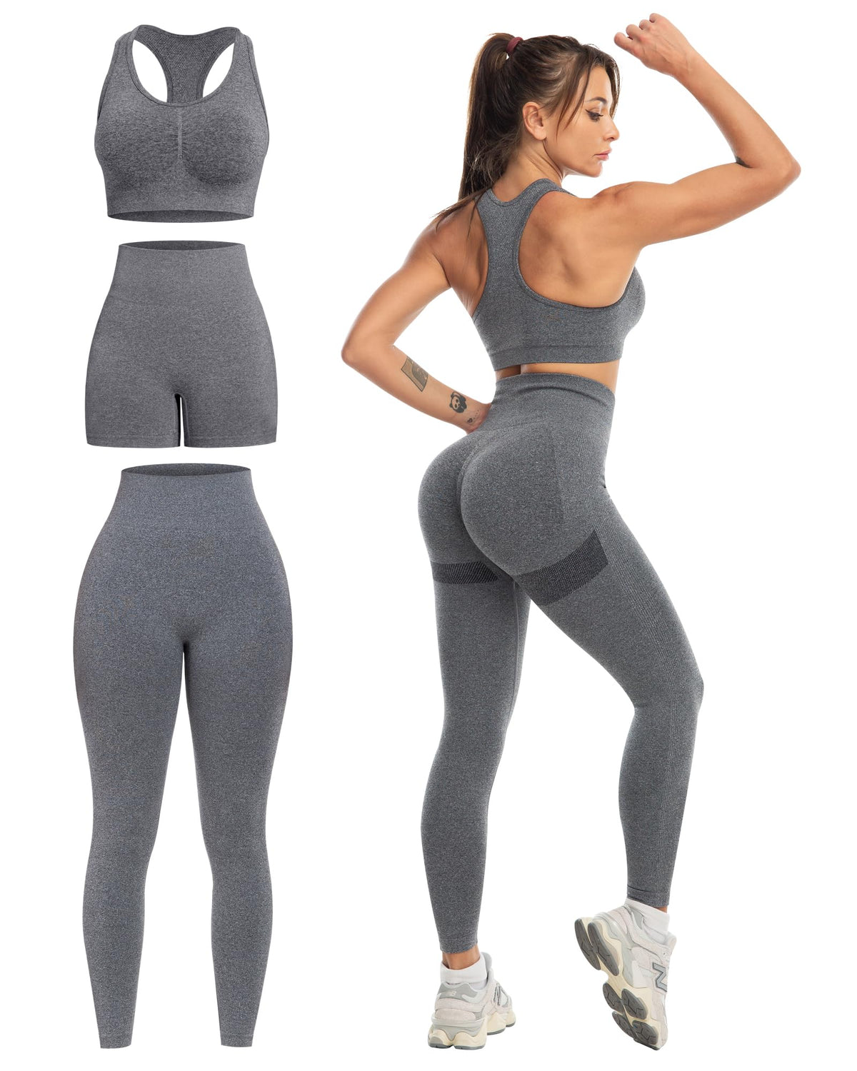 3 Piece Workout Sets for Women Butt Lifting Leggings with - SALSPOR Official Imagery - 8
