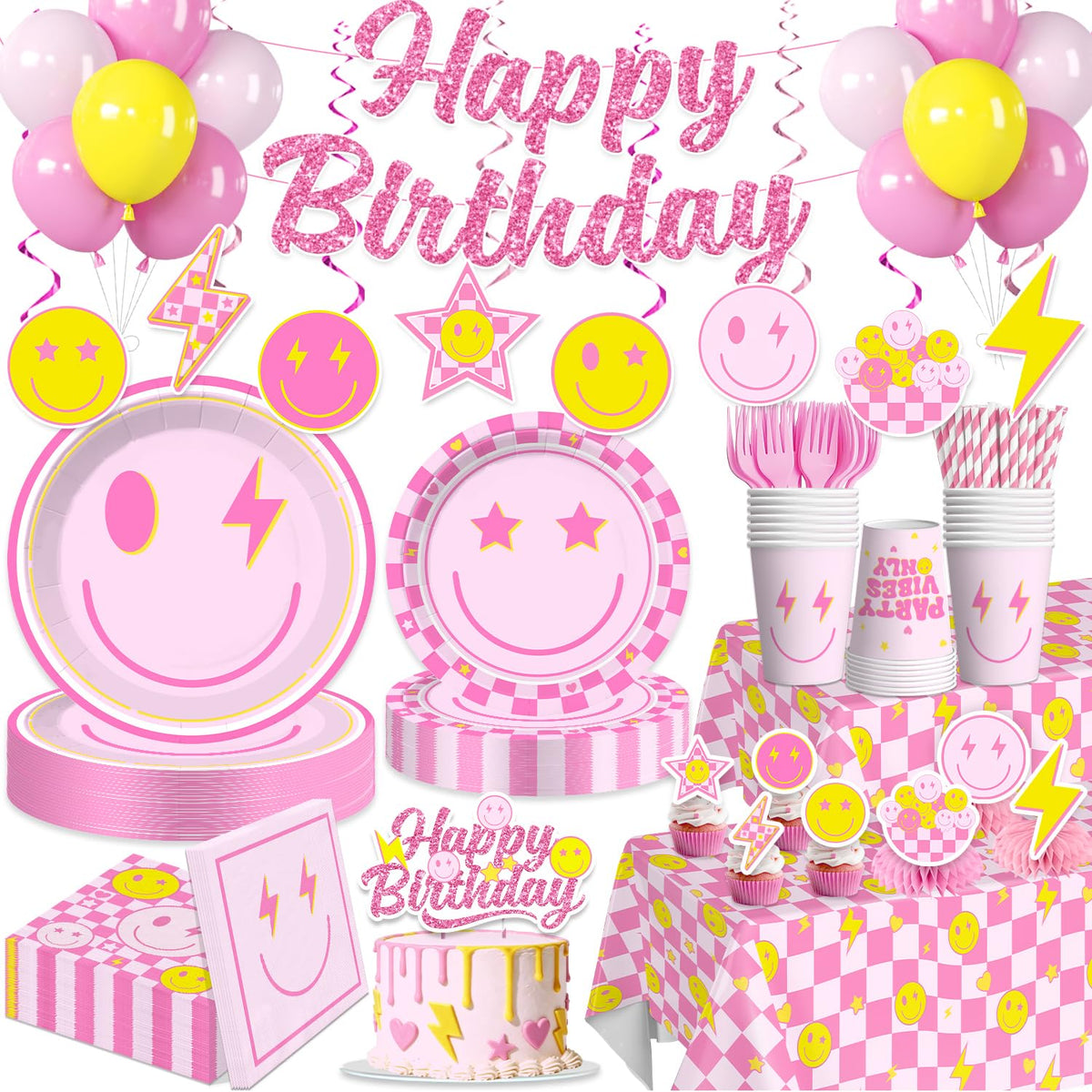 Smiley Face Birthday Decorations Serves 20 Guests - Yingoto Official Imagery - 1