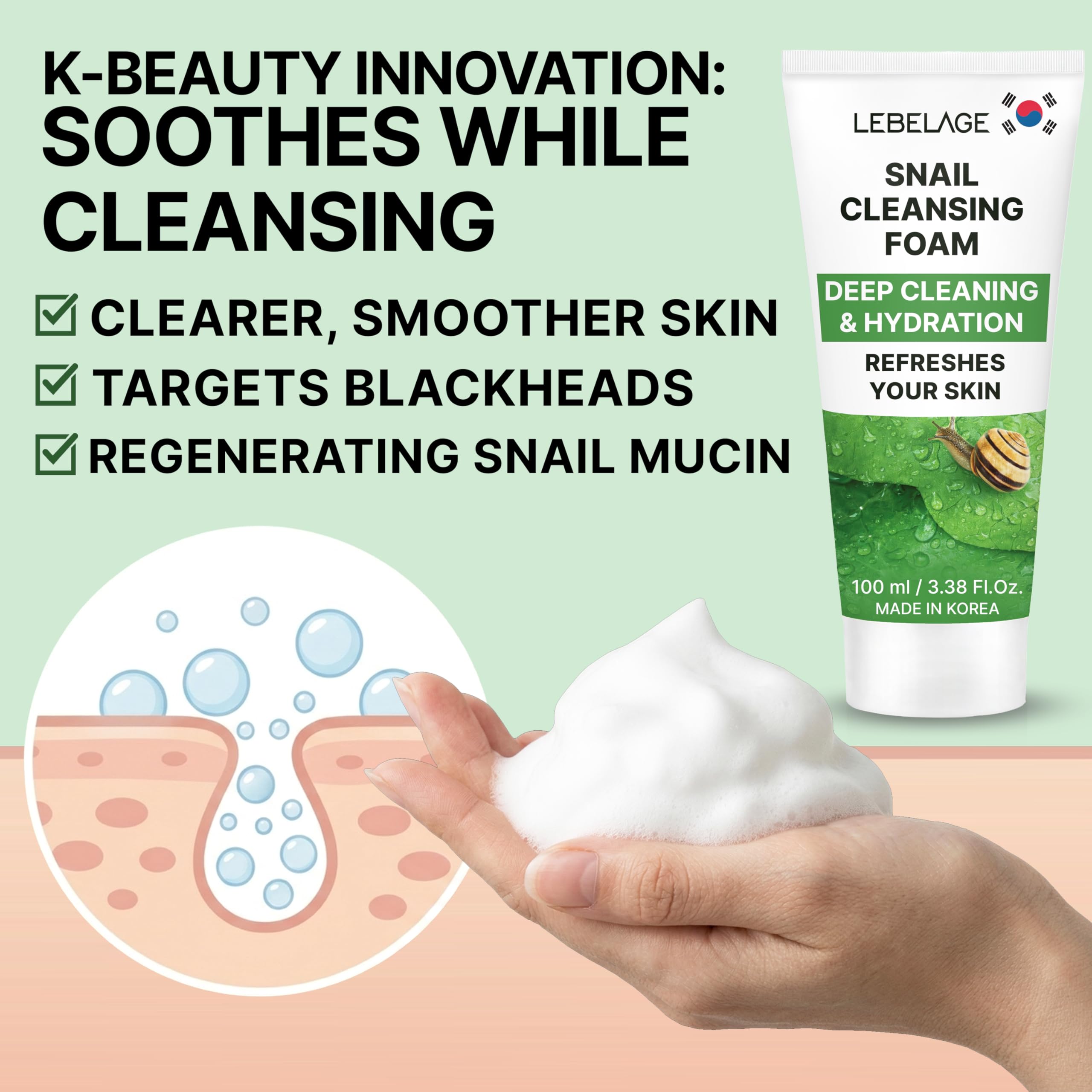 LEBELAGE Korean Snail Facial Cleanser 3.38 oz - LEBELAGE