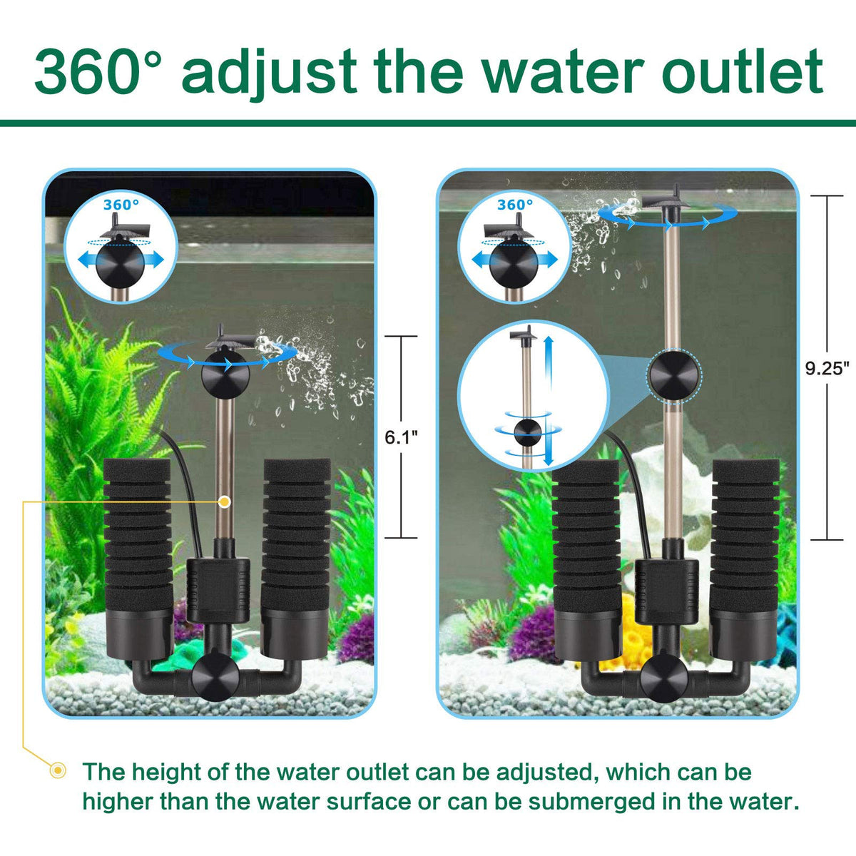 AQQA Electric Sponge Filter for Aquarium 10 40 Gallon Fish - AQQA Official Imagery - 5