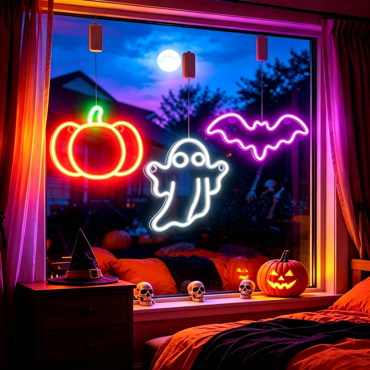 3Pack Rechargeable Halloween Window Lights 4 6 12H Timer - Brisum Official Imagery - 1
