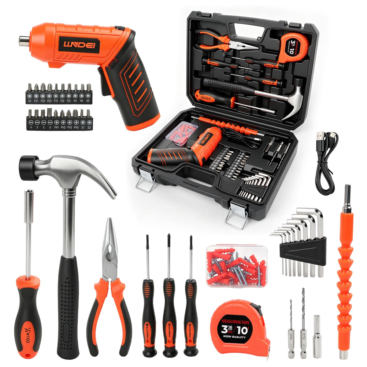 LLNDEI 80pcs Tool Box Set with 3 6V Electric Screwdriver - LLNDEI Official Imagery - 2