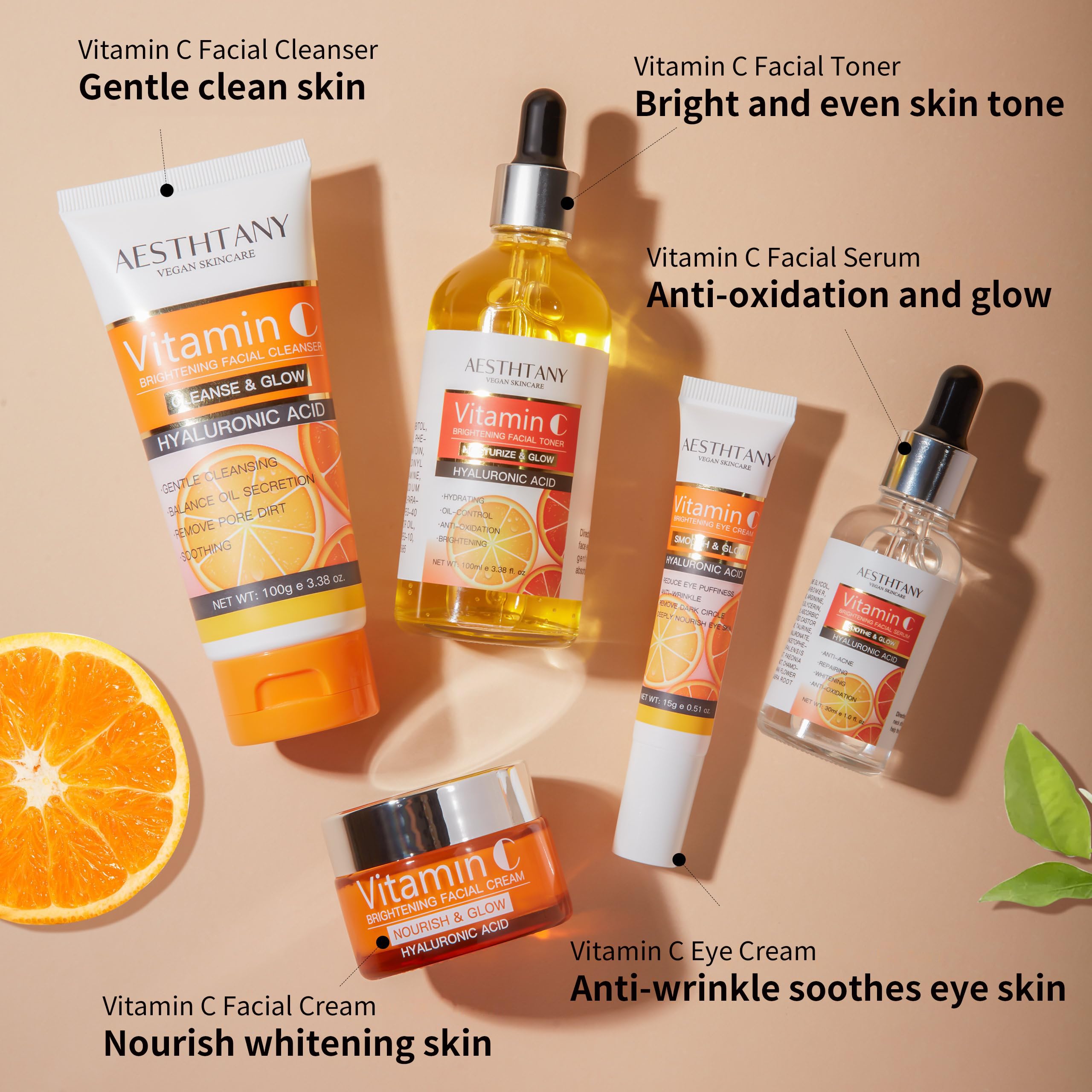 Vitamin C Skin Care Set Moisturizing Hyaluronic Acid Skin Care - AESTHTANY